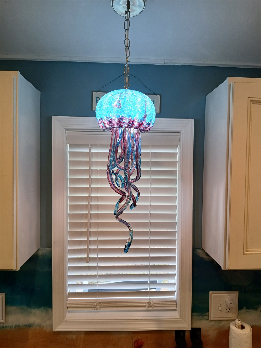 Hand blown glass jellyfish pendant light