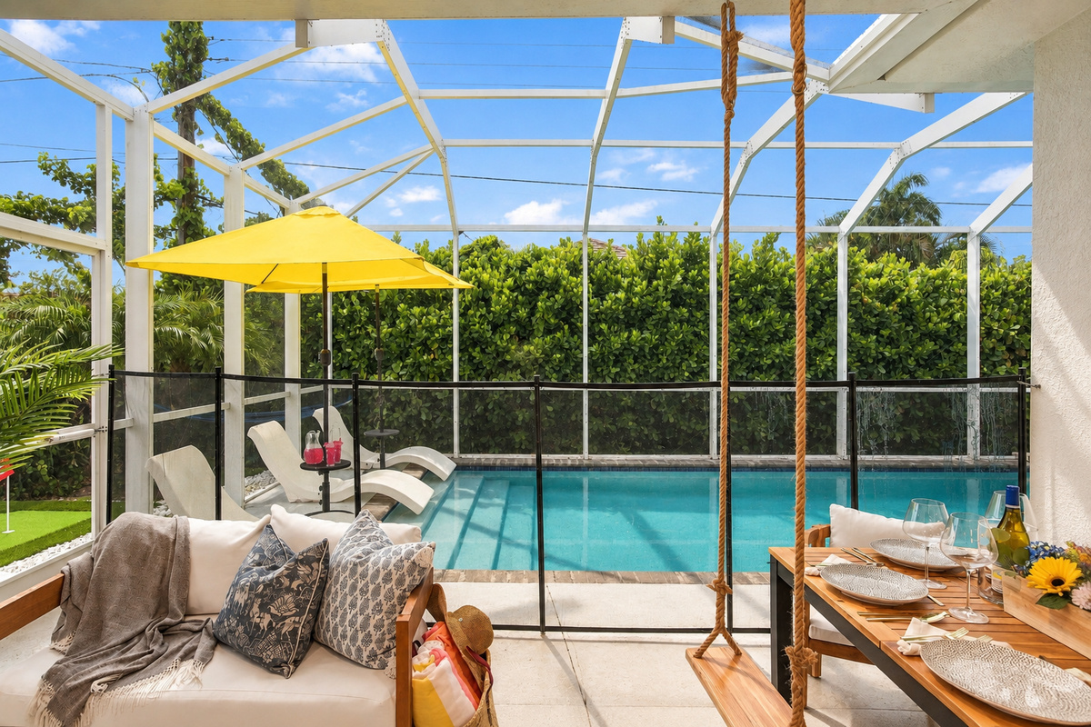 Stake-in-ground removable pool fence for child safety. 