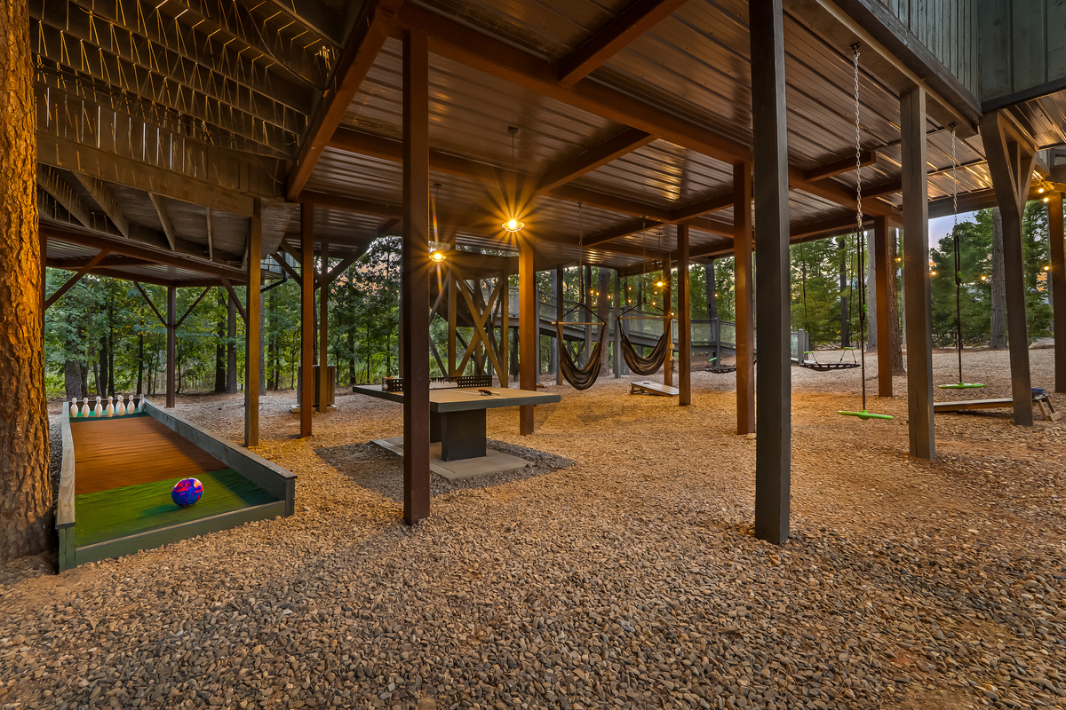 Rain or shine, the fun keeps going in our huge covered play area with outdoor bowling, ping pong, carpetball, and swings.