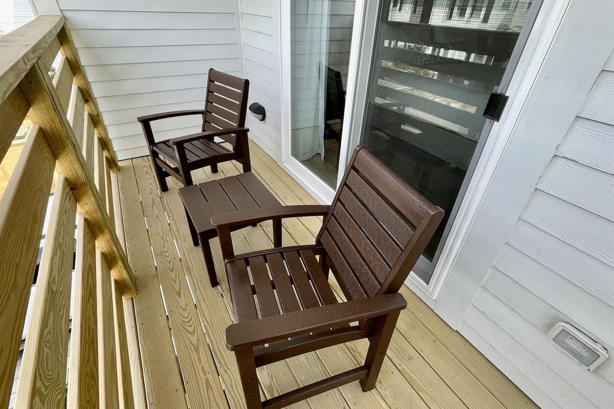 Bedroom 1 - Patio with Chairs & Table