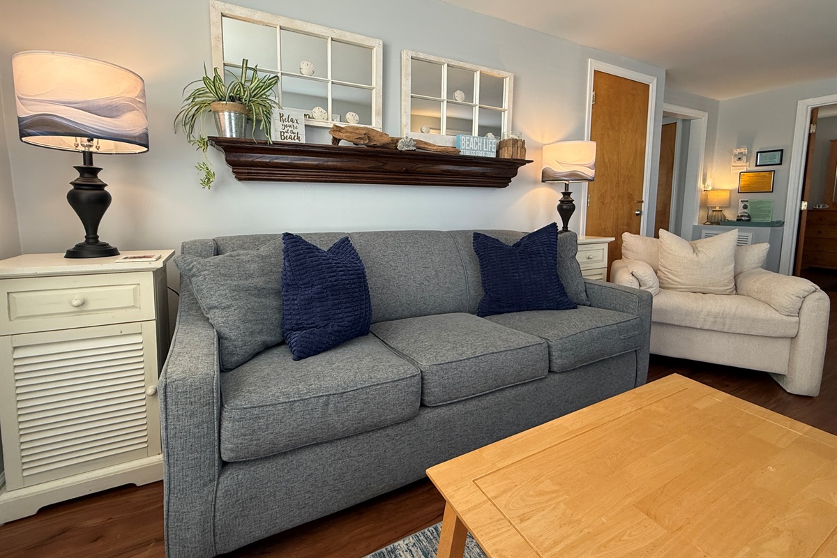 Queen sofa bed accommodates two guests