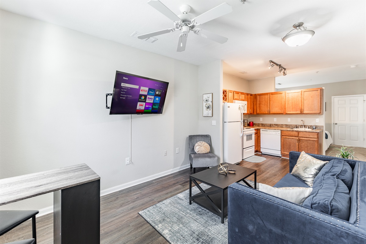 kitchen attached to living room