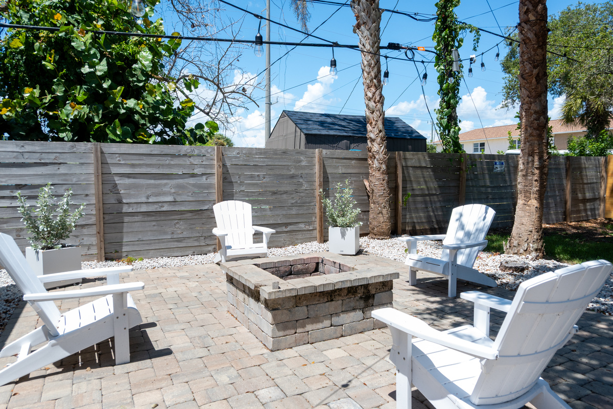 Shared fire pit and seating for all six suites