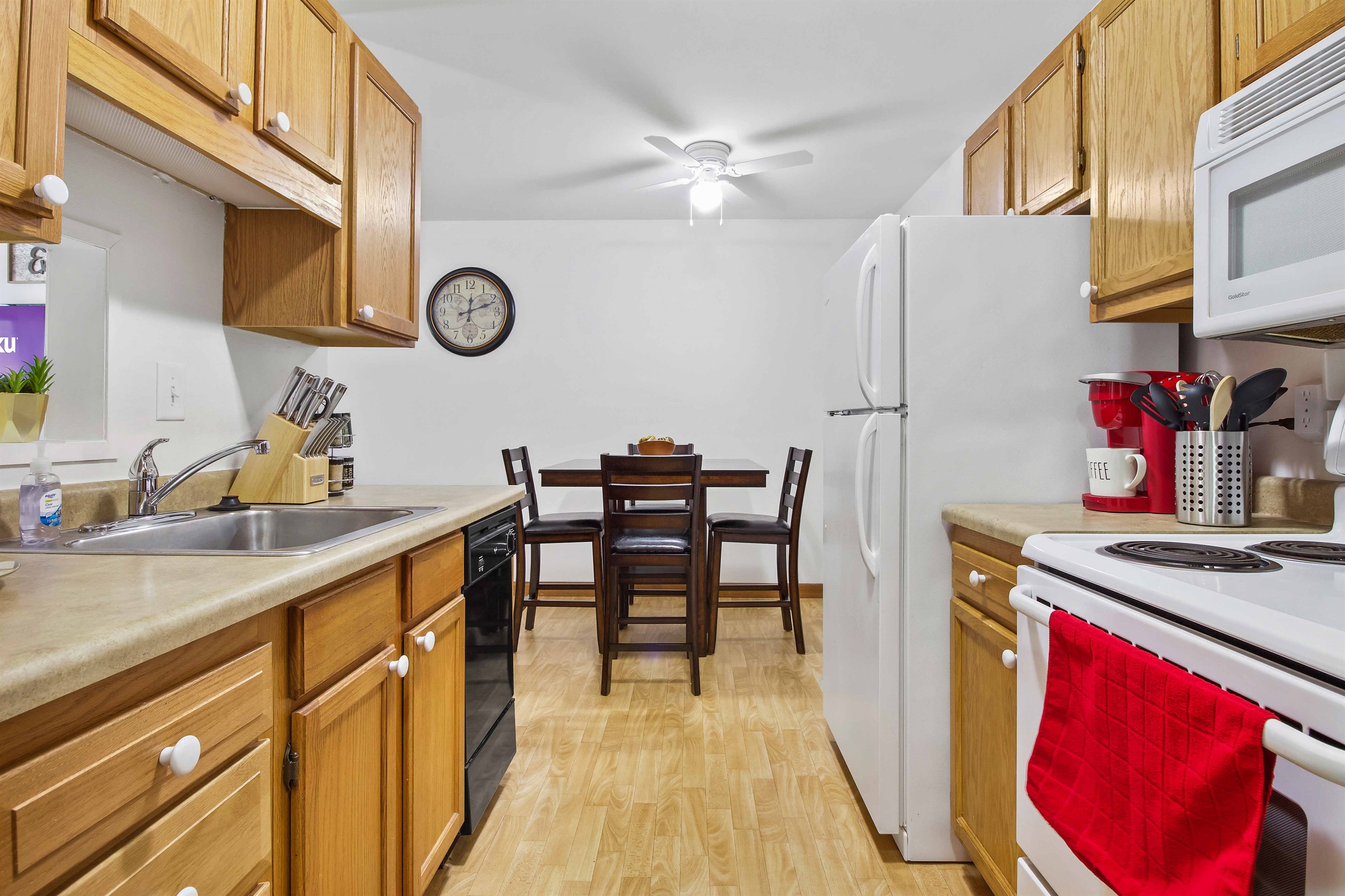 Stove, fridge and microwave included for your convenience.