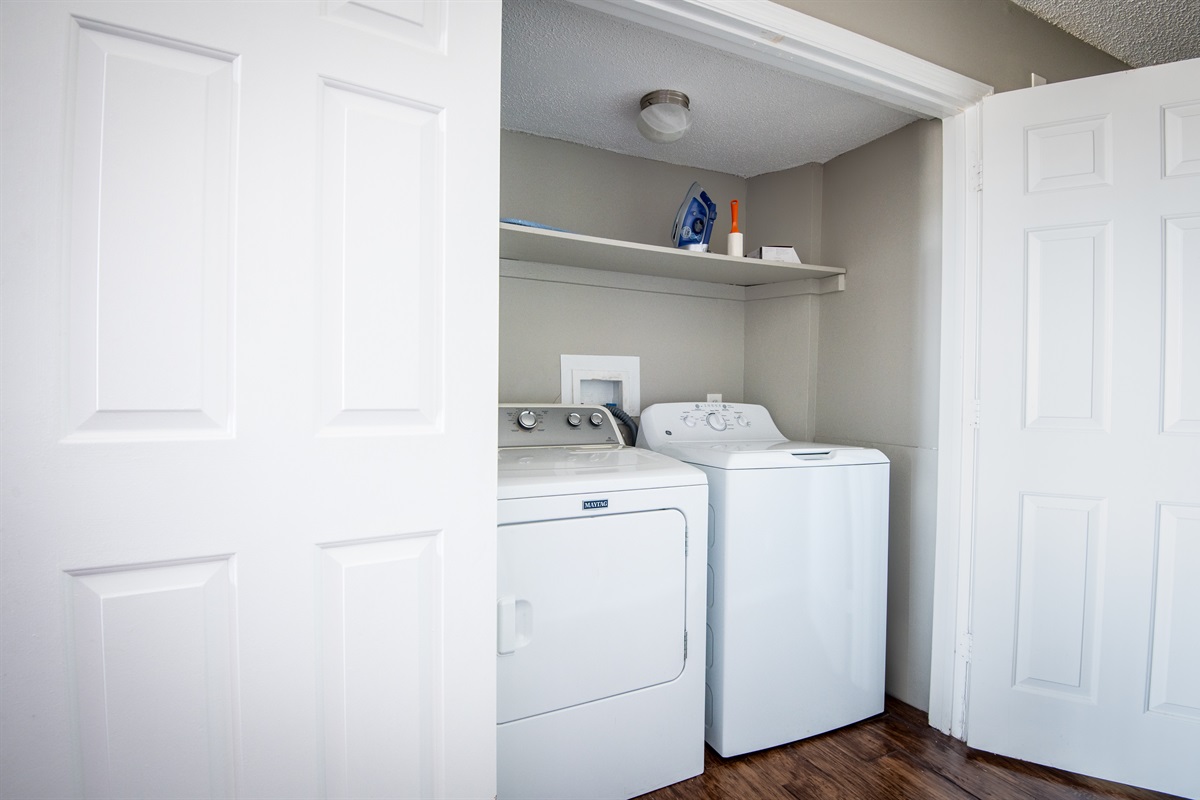 There are laundry facilities in each unit. Great for longer stays or emergency needs!