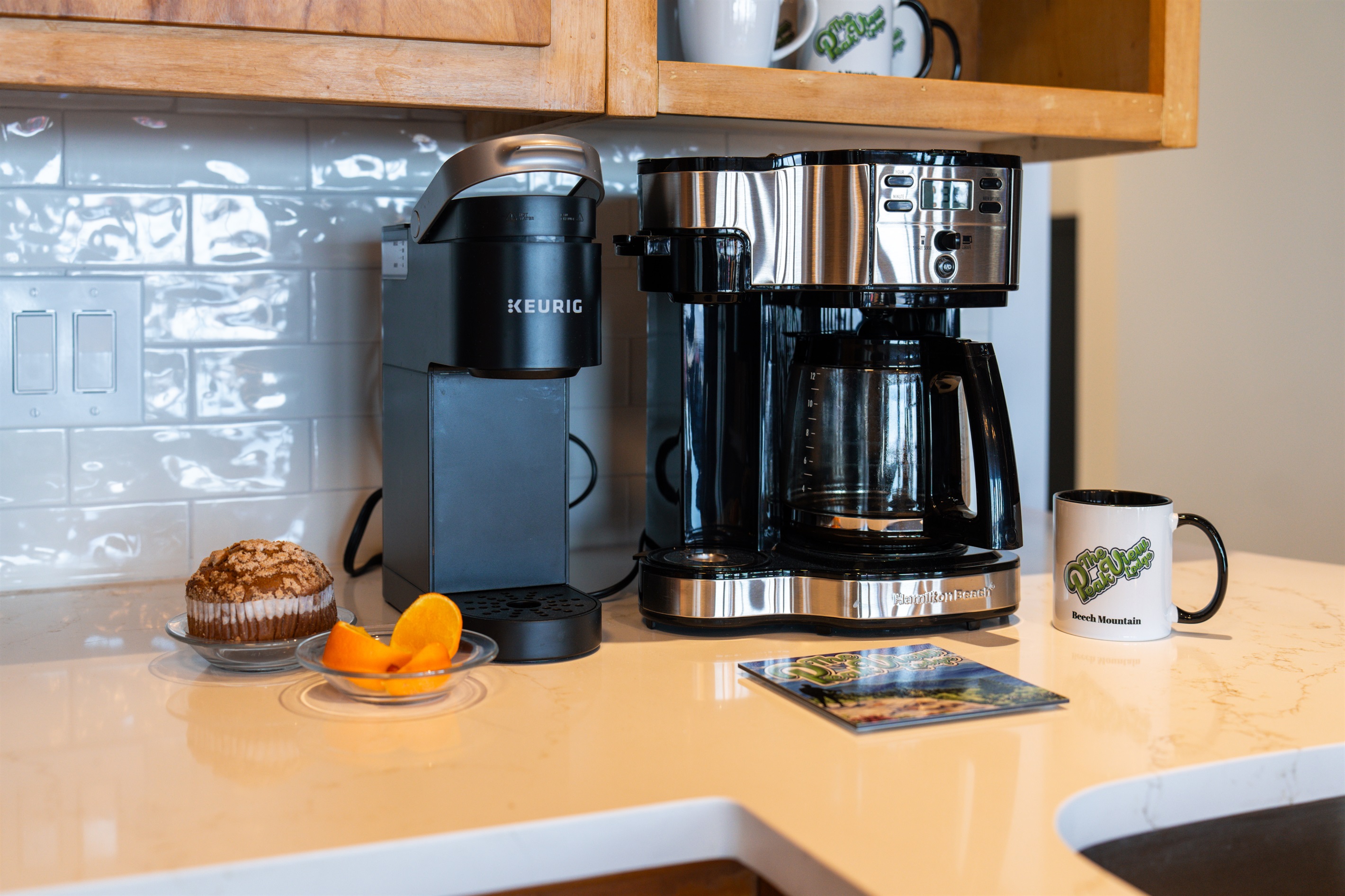 Some ground coffee, Kuerig pods, Stevia and Sugar to get you started your first morning.  Get up early and enjoy the sunrise.
