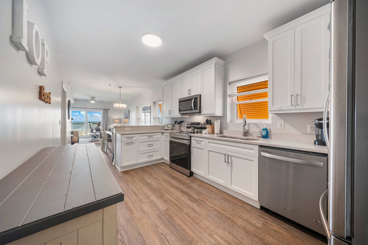 Kitchen | Beach Breeze | Oceanview 202 | 1116 Ocean Blvd, Isle of Palms, SC | IOP Escapes