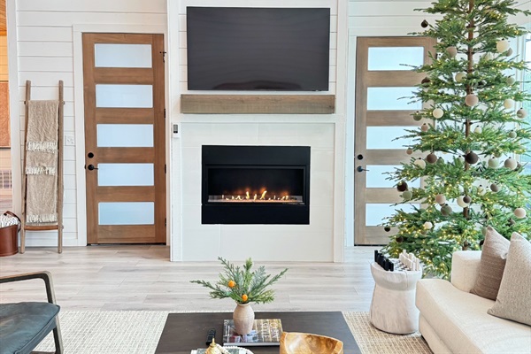 Cozy fireplace gathering space