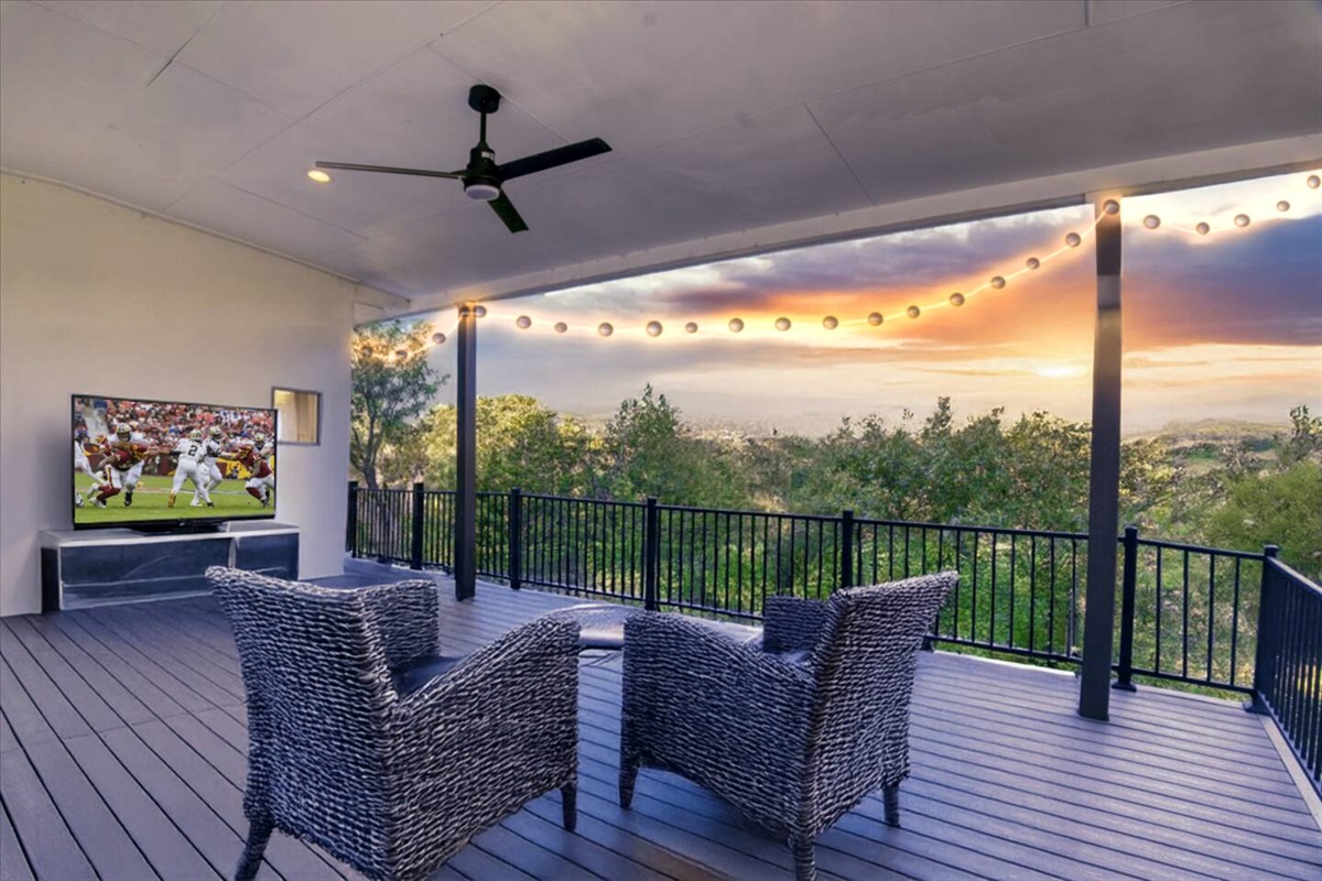 patio overlook the mountain, with TV and furnitures