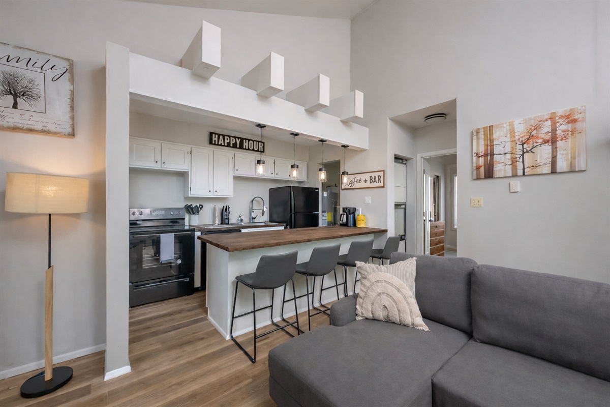 Open concept mountain living — perfect for gathering after ski days or hiking outdoors.