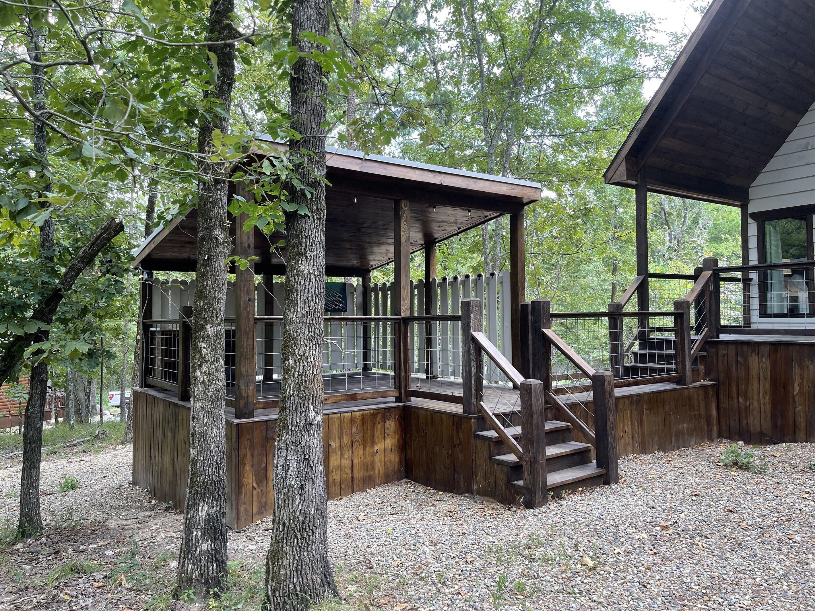 View of the separate hot tub area from the backyard.