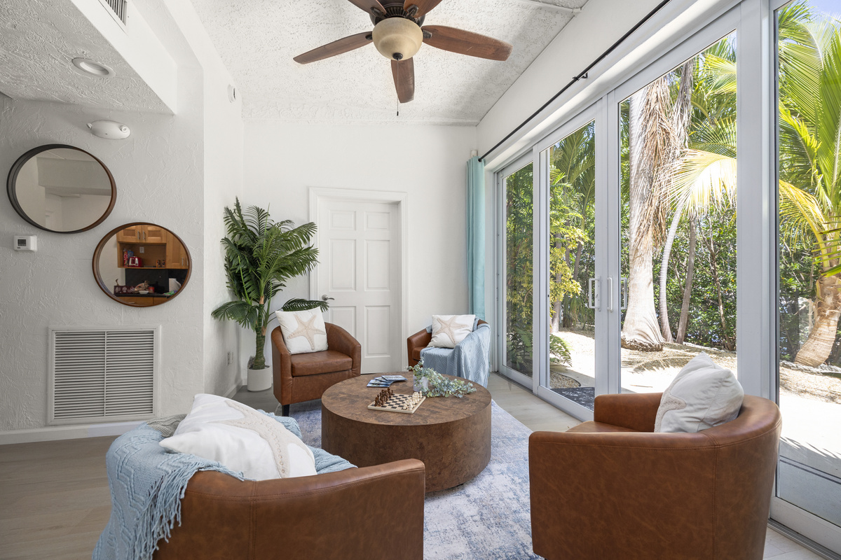 Comfy leather chairs create another place to connect with friends and family.