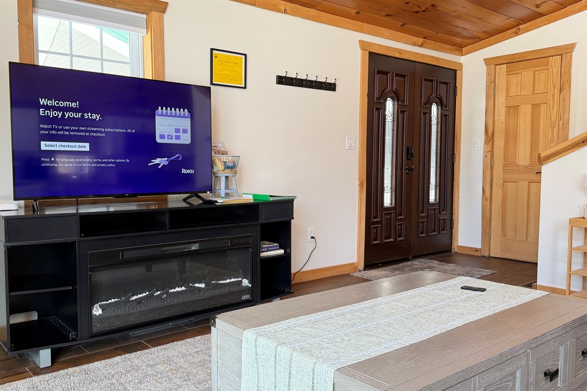 Living Room with 55" Smart Roku TV - Roku Guest Mode Enabled