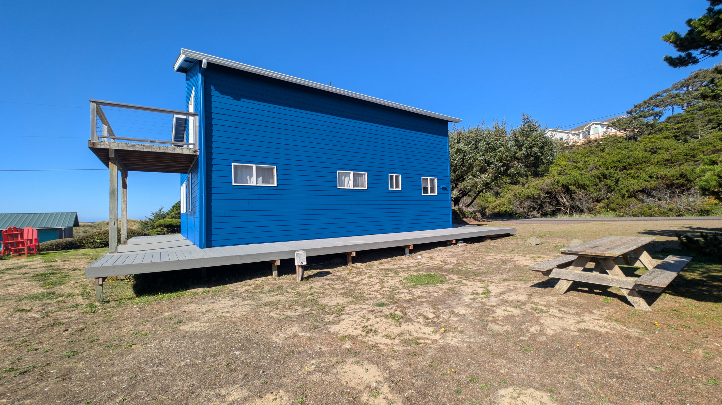picnic table and south side deck and yard