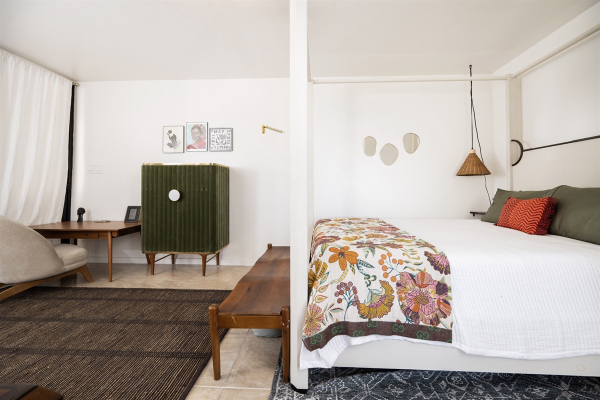 A serene sanctuary blending minimalism with modern comforts.