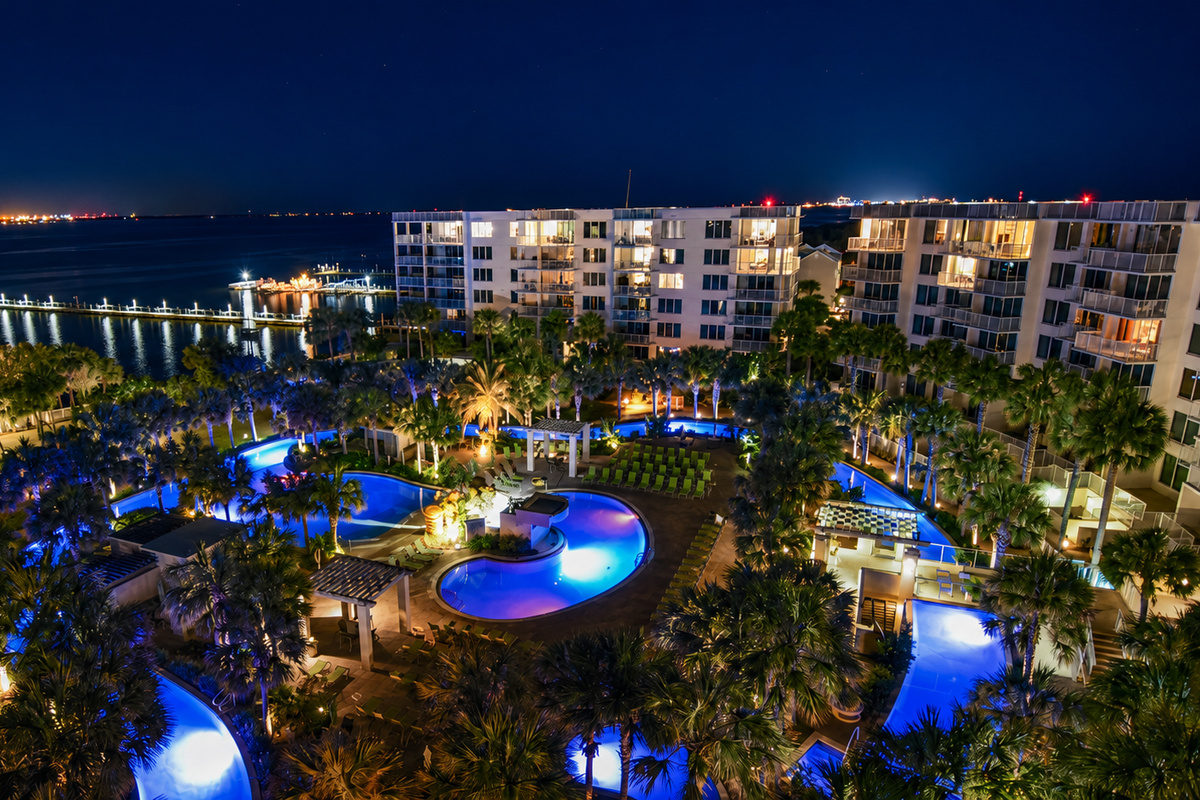 Aerial view of the resort at night