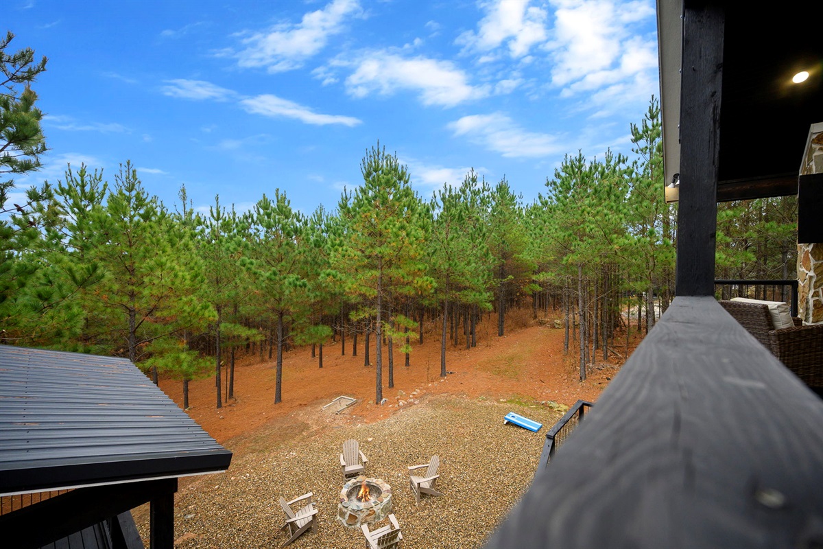 Elevated views overlooking the private fire pit area 🌄
