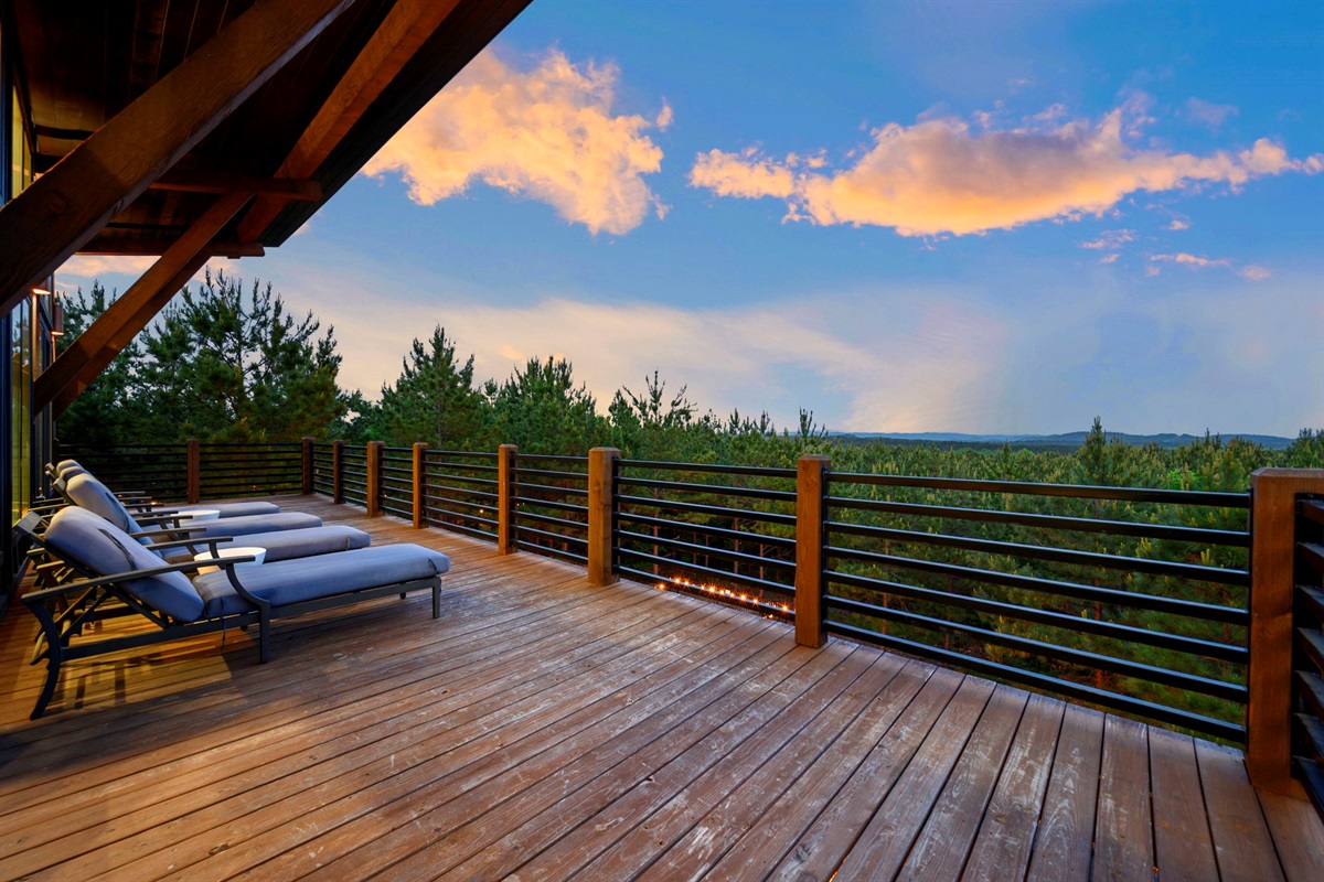 Elevated deck overlooking your private pool and wooded surroundings—one of the best cabin views in Broken Bow.