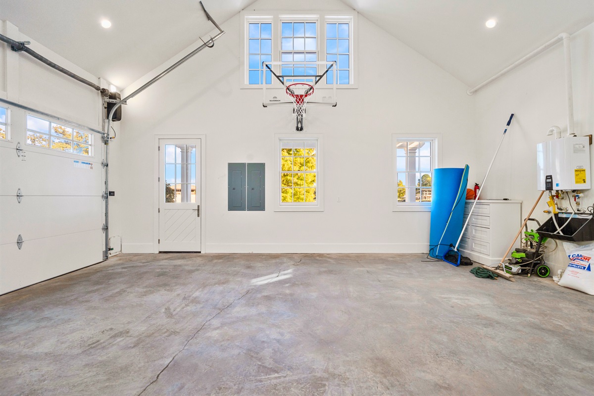 Spacious garage ideal for recreation or storage.