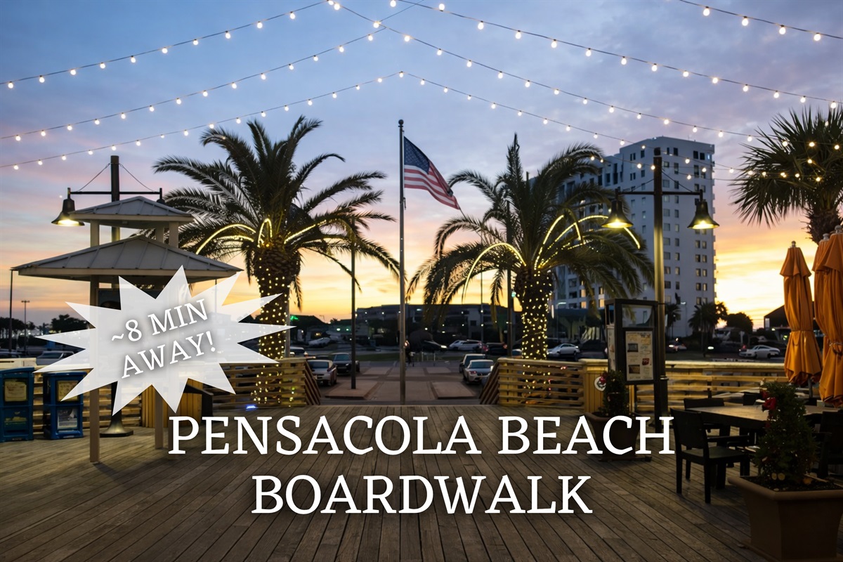 Strolling through Pensacola Beach Boardwalk is an easy way to soak up the coastal vibe, with palm trees, shops, and places to grab a bite.