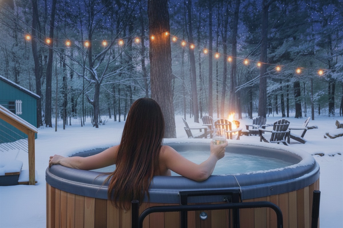 Sit and soak while watching the fire for a perfect evening