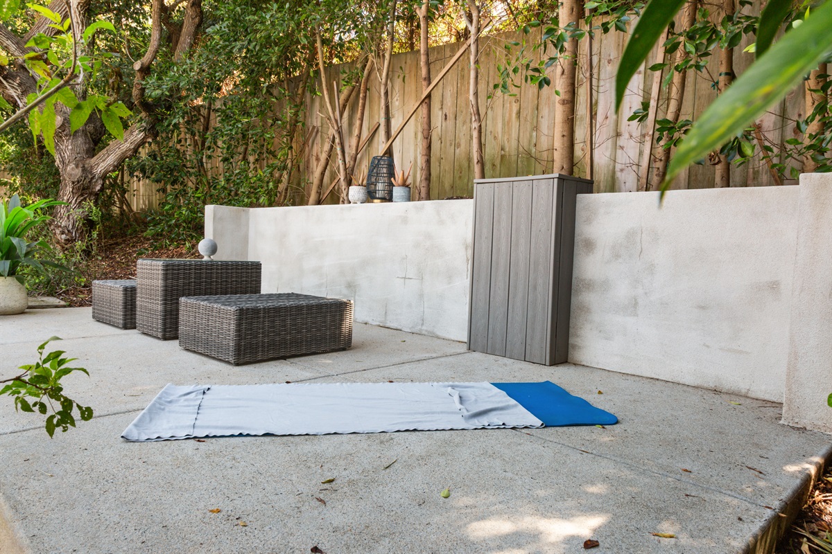 Secret yoga spot at the top of the backyard stairs