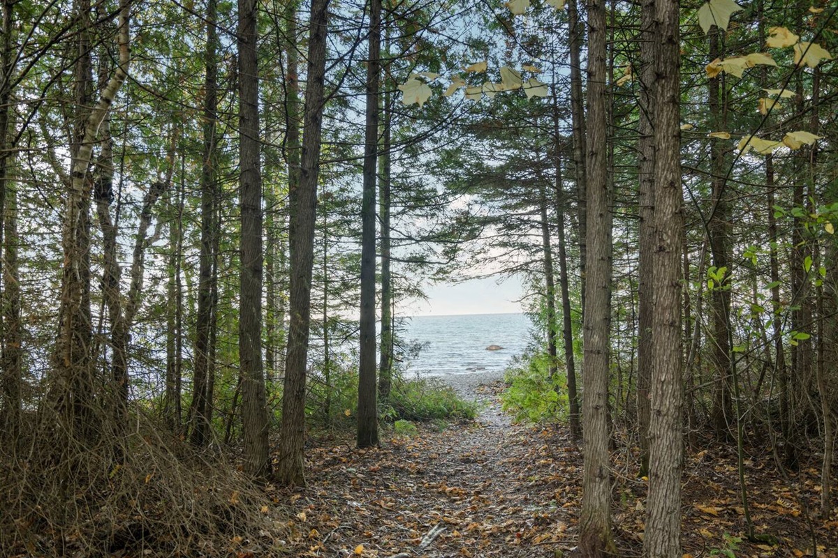 Walk out of the woods to the captivating views of crystal-clear Lake Huron!