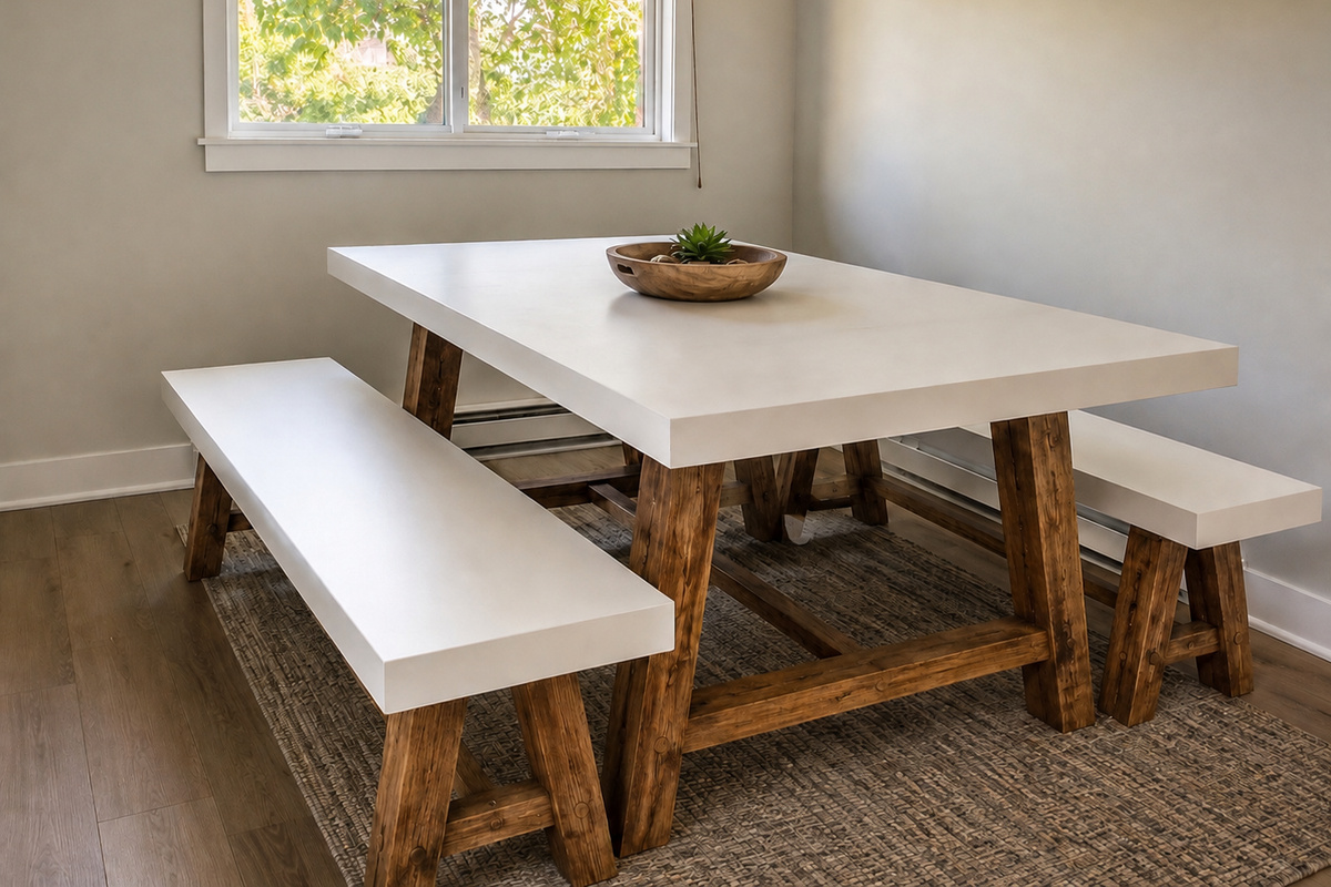 Casual dining area with bench seating and plenty of natural light