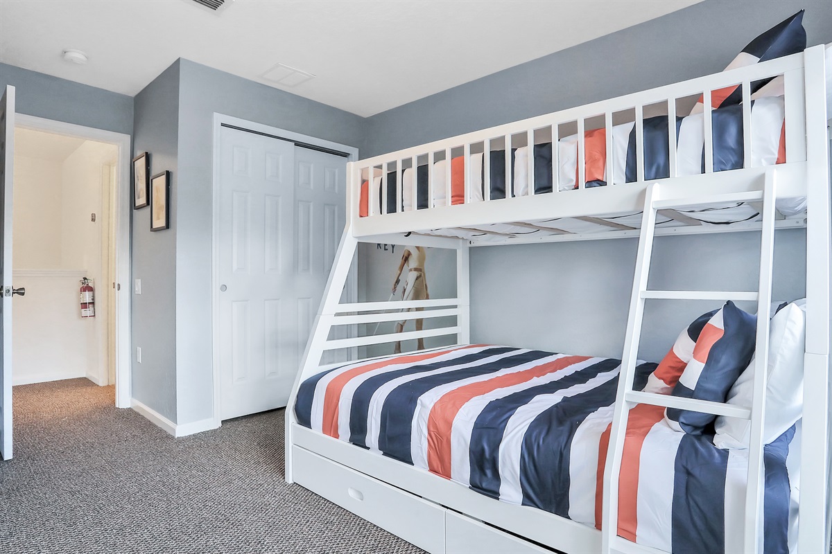 Star Wars bunkroom for the kids, with a trundle and 43" Smart TV. Now with luxury vinyl flooring.