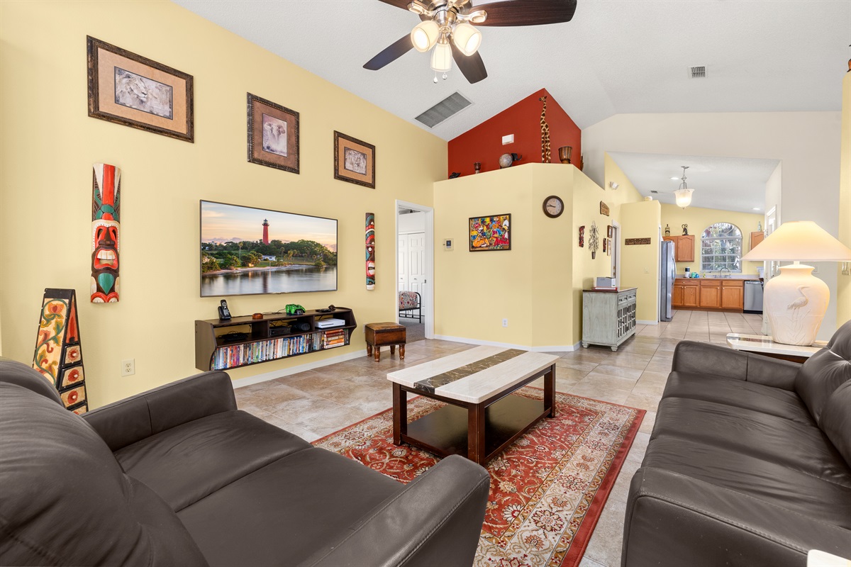 Looking from the great room past the dining room and into the kitchen.