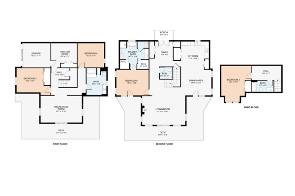 Spacious floor plan of Timber Ridge Retreat! Space for large groups to gather and privacy with three different levels!