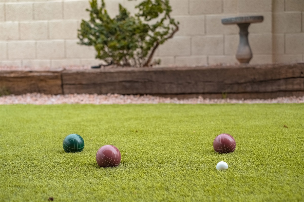 Play Bocce Ball on the turf yard.