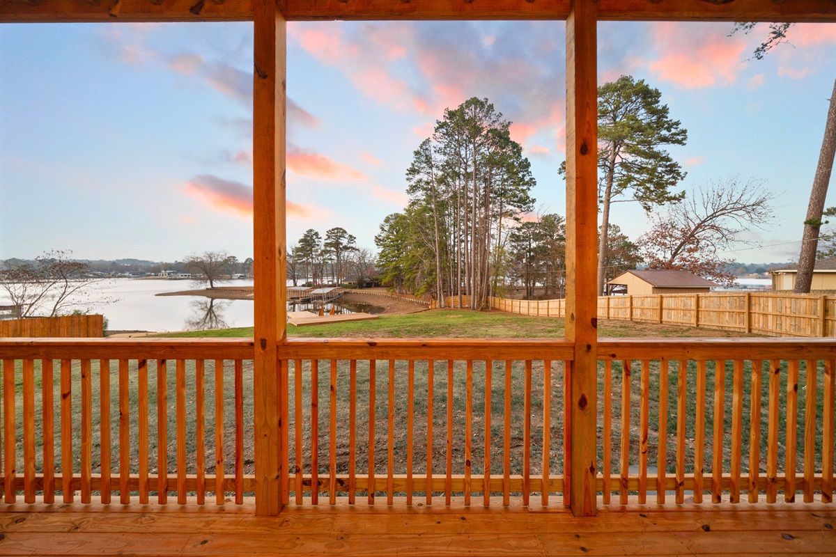 Covered deck space provides a comfortable spot to relax and take in the surroundings.
