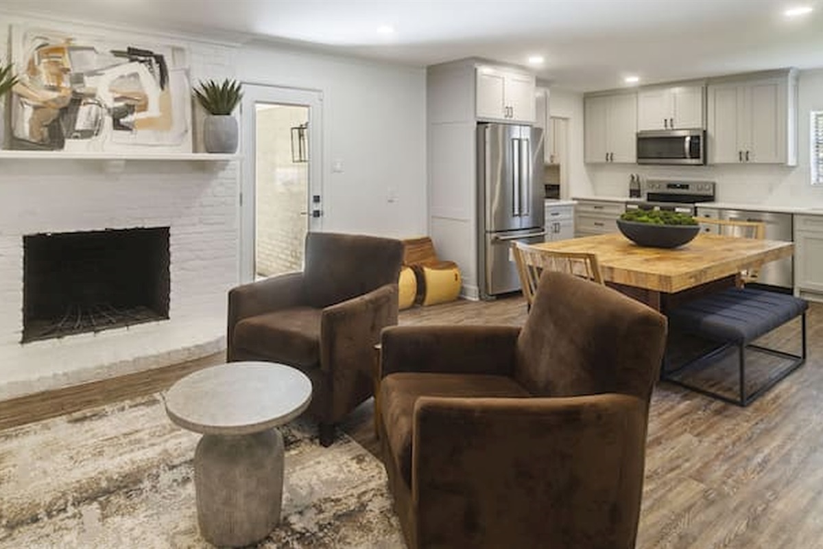Open living and dining area with comfortable seating and an easy flow between spaces.