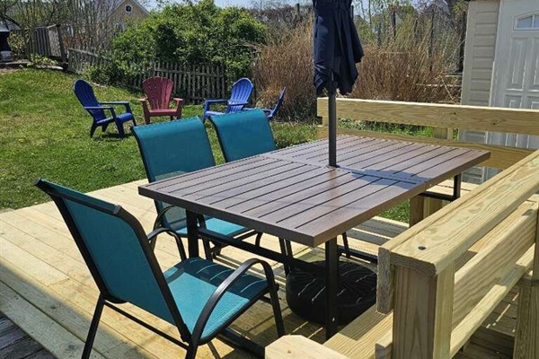 Outdoor dining and umbrella