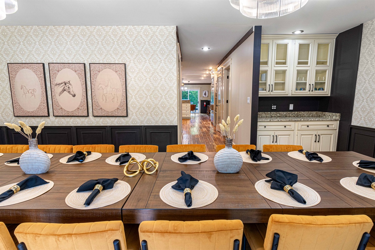 The dining room is just off the kitchen
