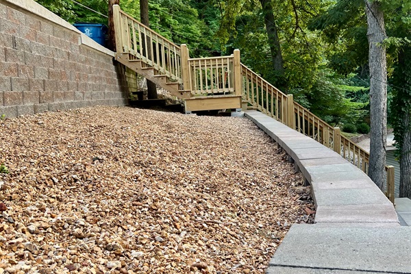 Brand new staircase leads from street-level parking to the front door