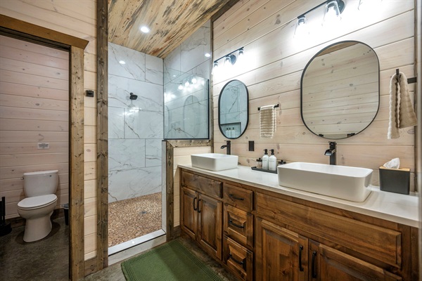 Beautiful bathrooms are attached to all king suites