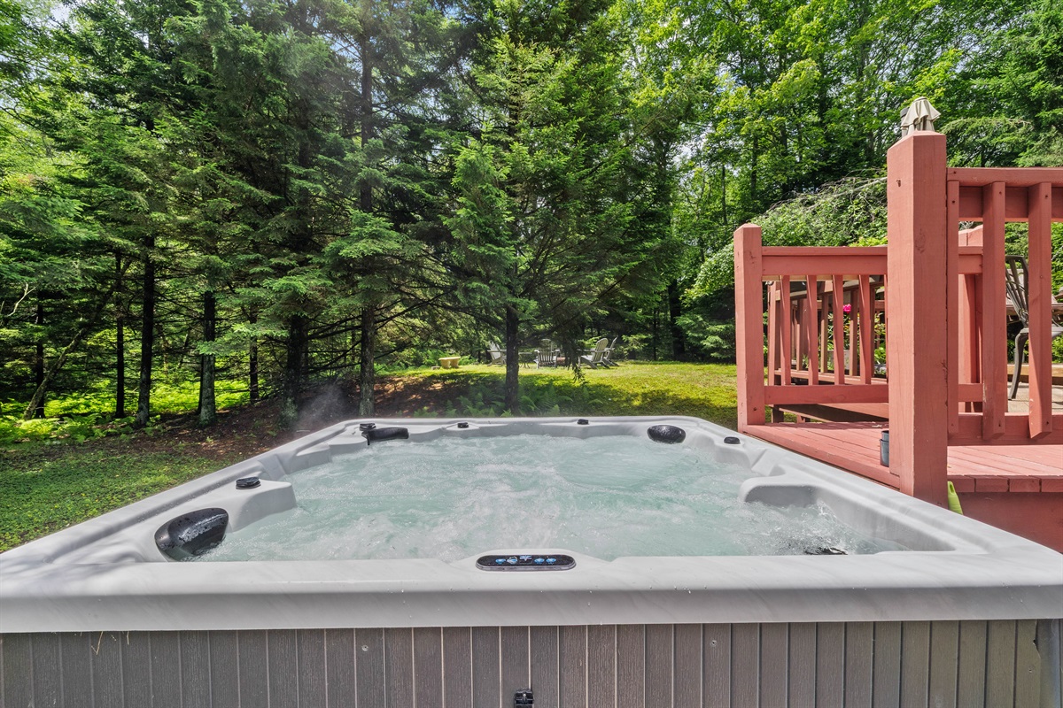 Backyard spa vibes—hot tub ready for relaxation any time of day