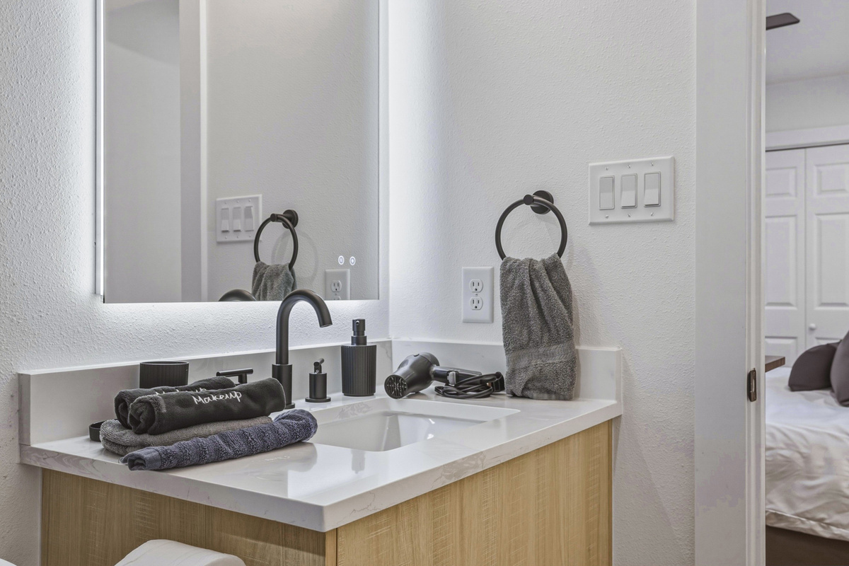 Elegant fixtures and soft textures create a refreshing retreat for your stay!