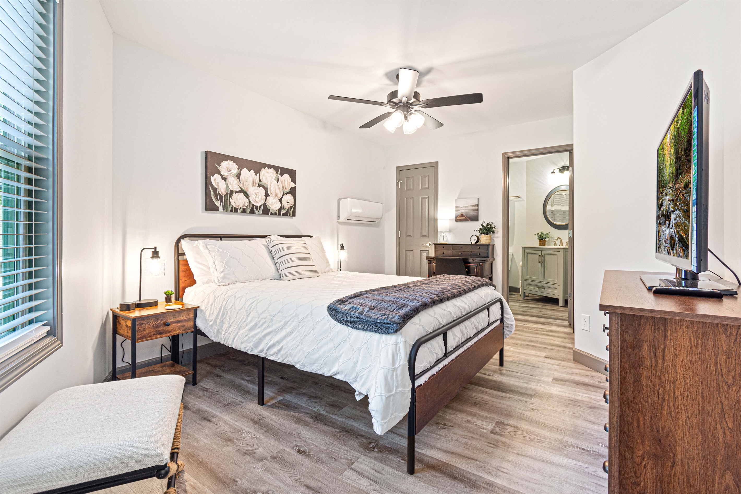 Retreat to the upper-level master suite, where a private bath, desk, and dedicated air conditioning/heating cater to your individual needs and preferences.