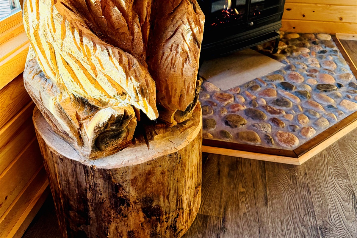 Our big bear carving will greet you when you arrive.