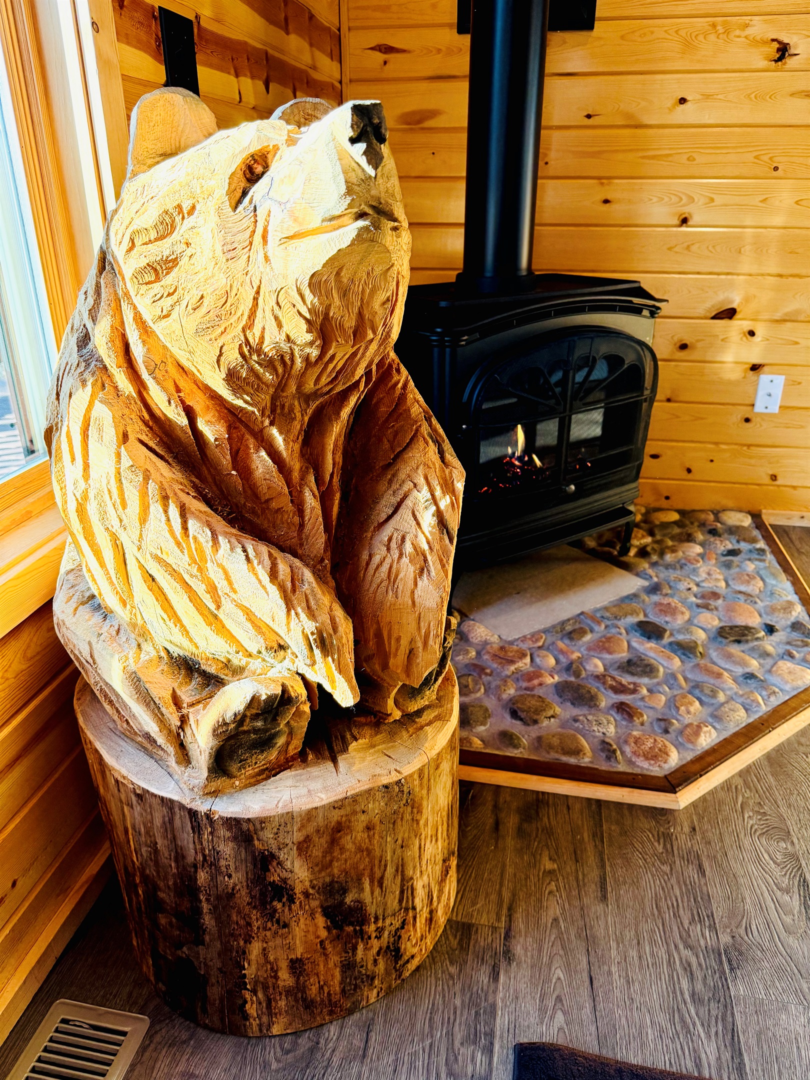 Our big bear carving will greet you when you arrive.