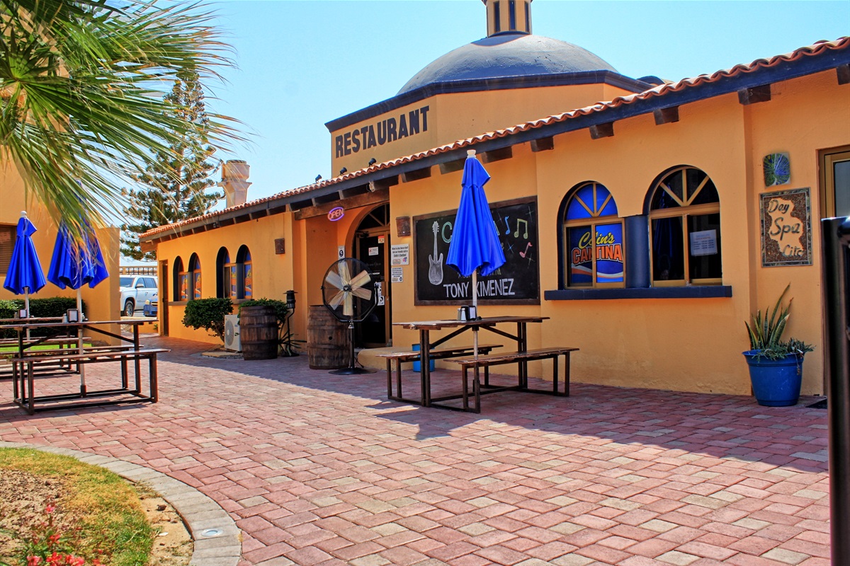 Colin's Cantina Restaurant and Bar, on-site. Excellent combination of Mexican and American food. Be sure to check out the nightly specials, 2 for 1 margaritas, and Gringo Bingo fun on Thursdays!