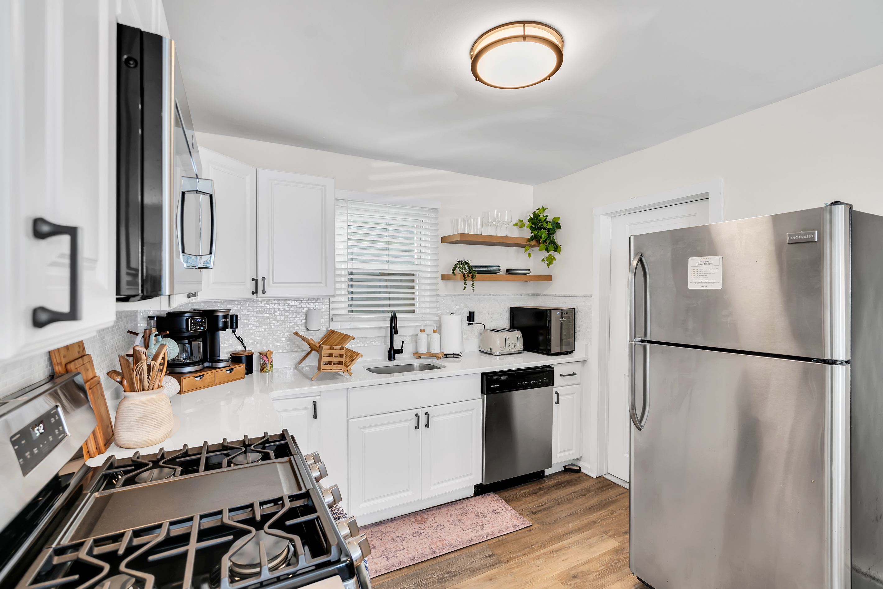 Cook a real meal or just brew the morning coffee before the beach. You get a full gas range, granite counters, and everything stocked and ready when you arrive.
