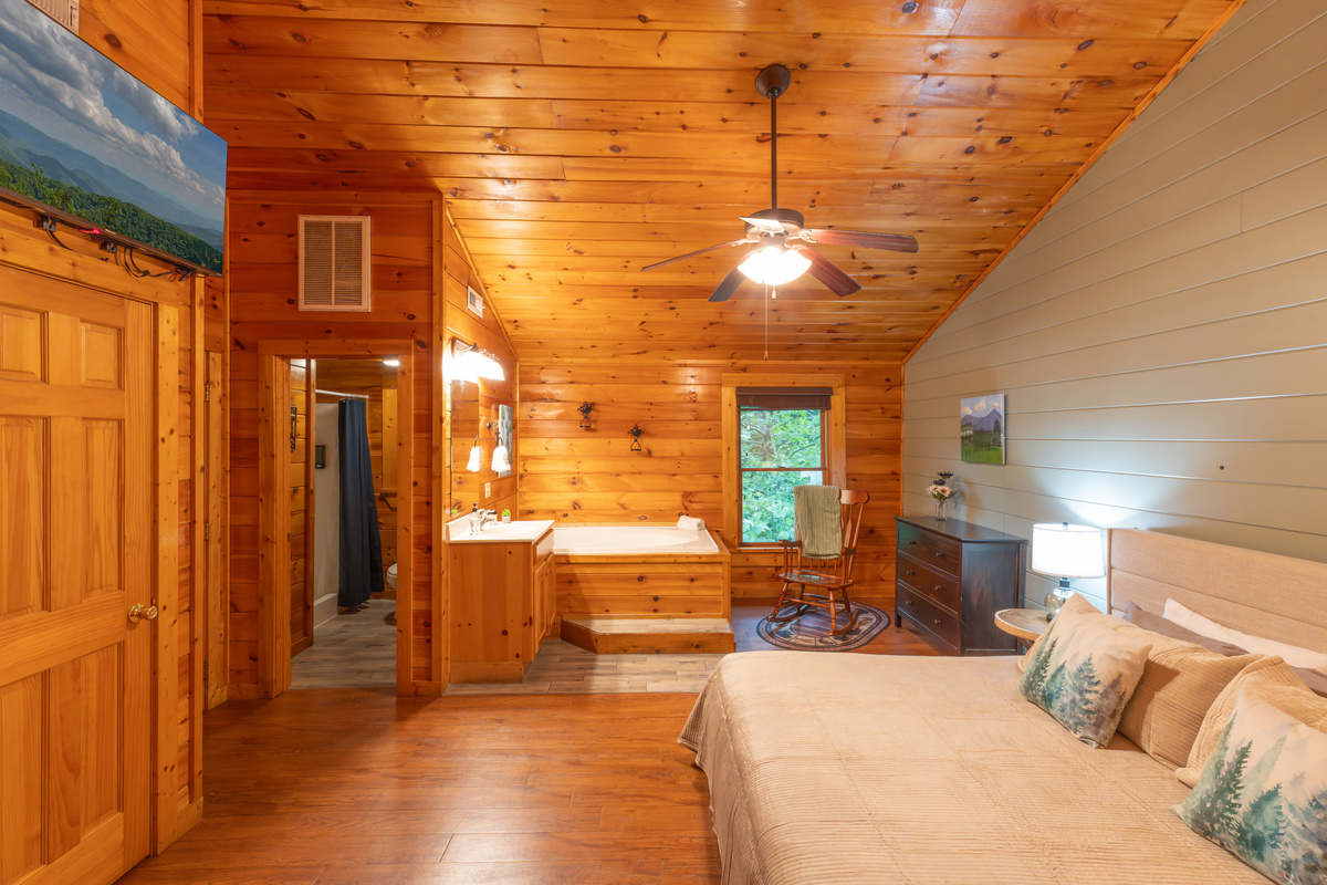 Relax with a movie in bed or soaking in our jacuzzi tub.