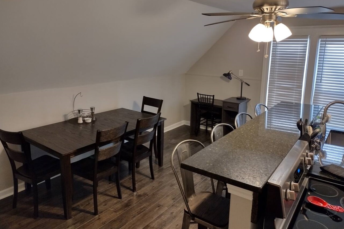 Large kitchen table plus full length kitchen island