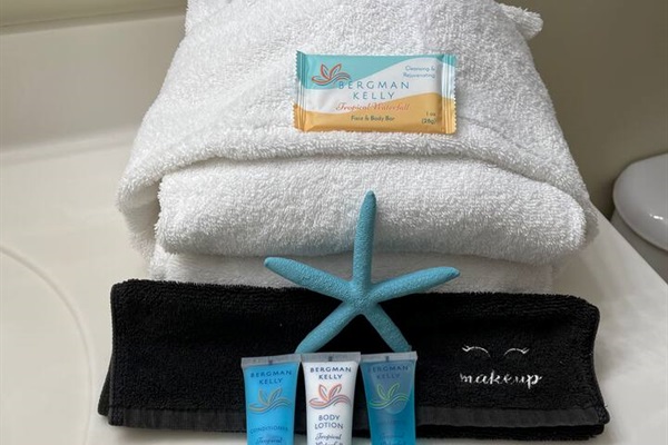 Towels and starter shampoos provided