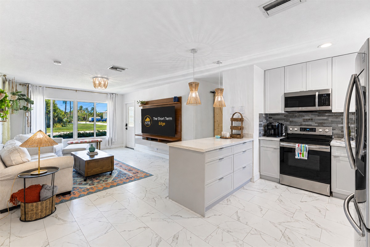 Open layout flows from living room to kitchen for easy, breezy living.
