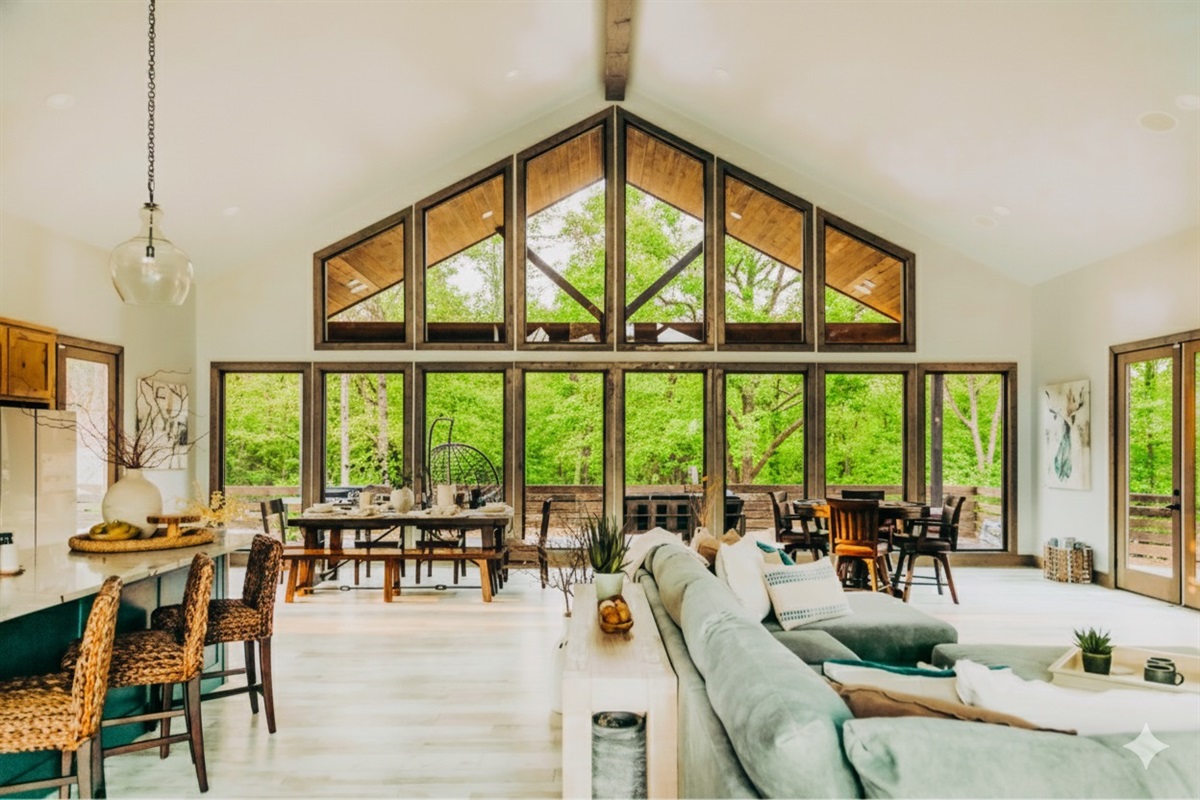 Enjoy the stunning views from every area in our living room! Those big windows are just stunning